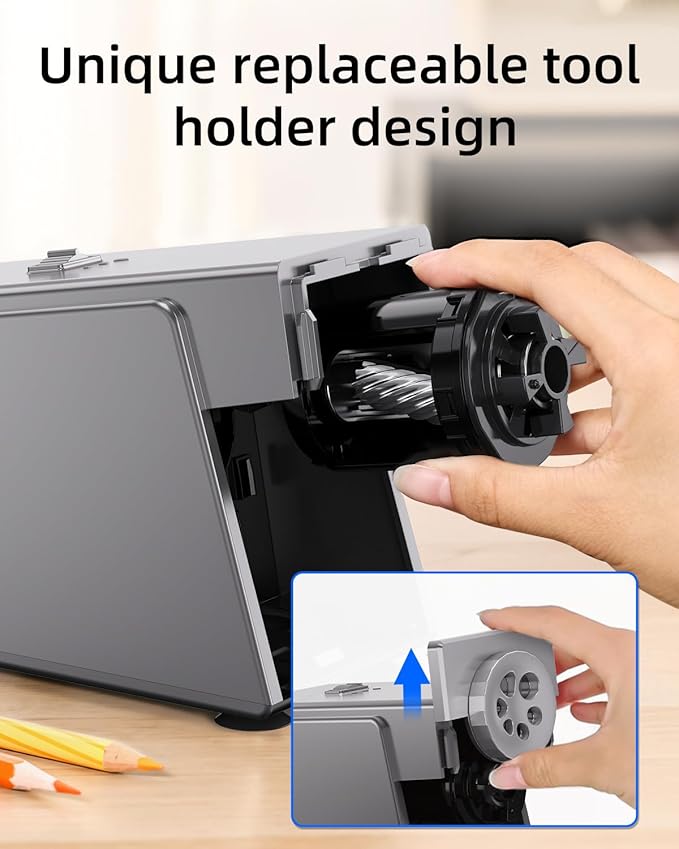 ZMOL Heavy Duty Electric Pencil Sharpener for Classroom, 6 Holes, Stronger Helical Blade, Auto Stop,Plug in, Suitable for 6-12mm No.2/Colored Pencils, Teachers,School & Home, Silver Gray