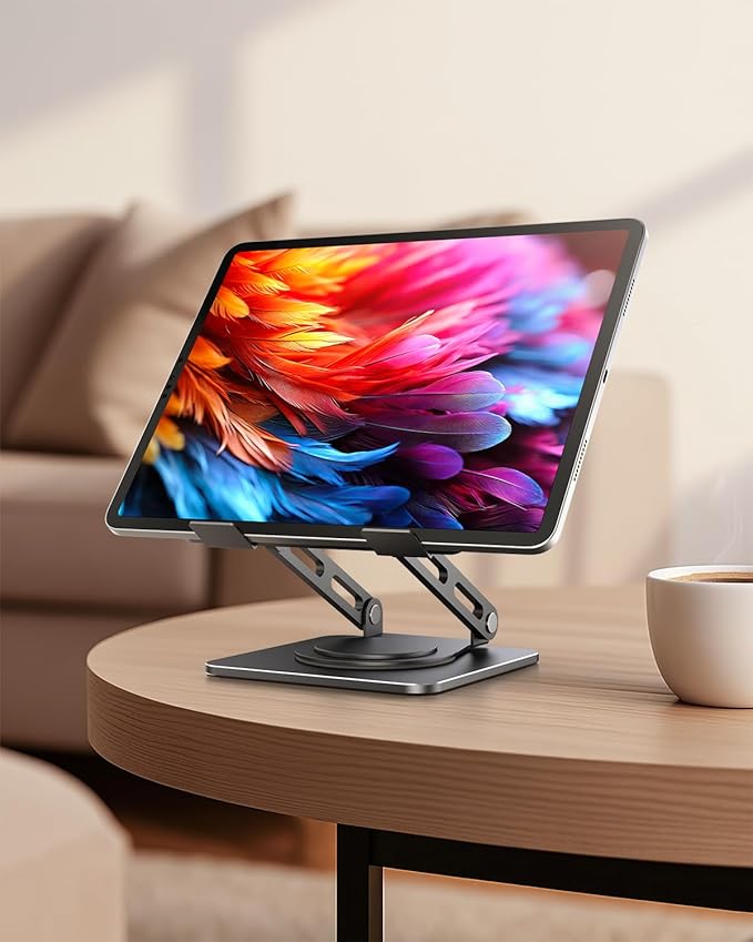 LOXP Adjustable Tablet Stand, 360 Rotating iPad Stand with Heavy-Duty Base, Tablet Holder Compatible with 4.0-16.9" Device, 2025 iPad Pro Air Mini, Kindle, Surface Tablet, Portable Monitors - Black
