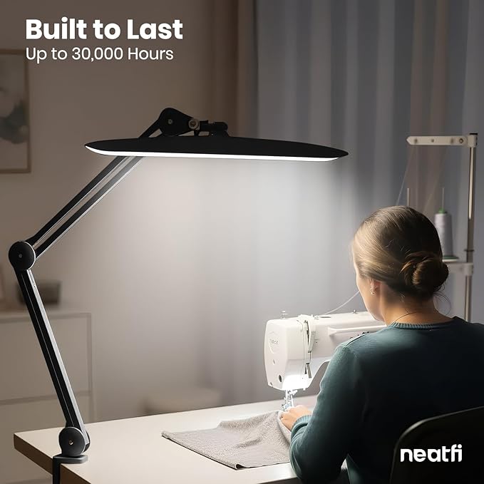Neatfi XL 2,200 Lumens LED Desk Lamp with Clamp, 24W Bright Architect Task Lamp, 20 Inches Dimmable Computer Light, Adjustable Desk Light for Home, Office, Crafts, Nails & Hobbies (Non-CCT, Black)