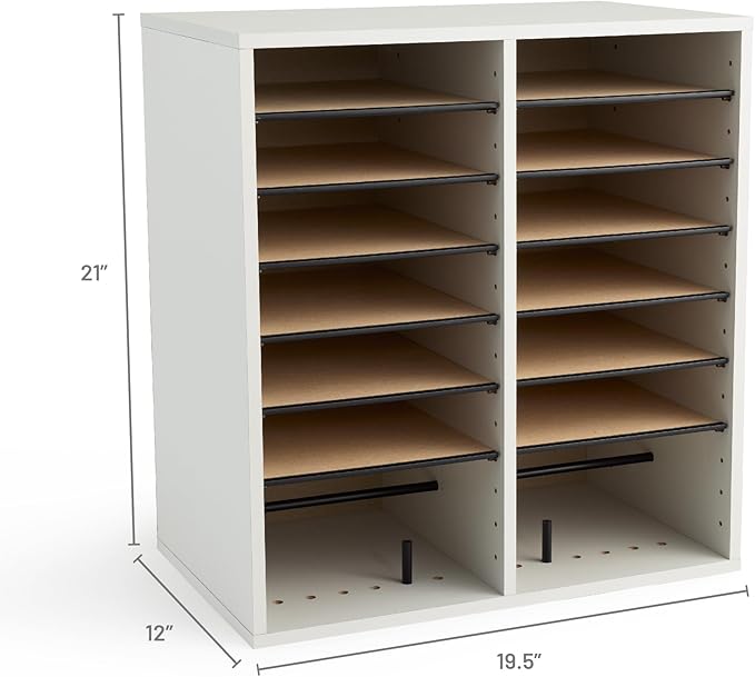 Safco 9422GR Wood Adjustable Literature & Paper Organizer, 16 Adjustable Compratment, Stackable Durable Construction, Home, Office, Mailroom, Classroom Mailbox , Gray
