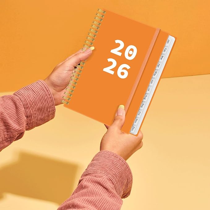 2026 Planner - Planner 2026 from January 2026 - December 2026, Weekly & Monthly Planner Spiral Bound with 12 Monthly Tabs, Inner Pocket, 6.4" x 8.5", Orange-A