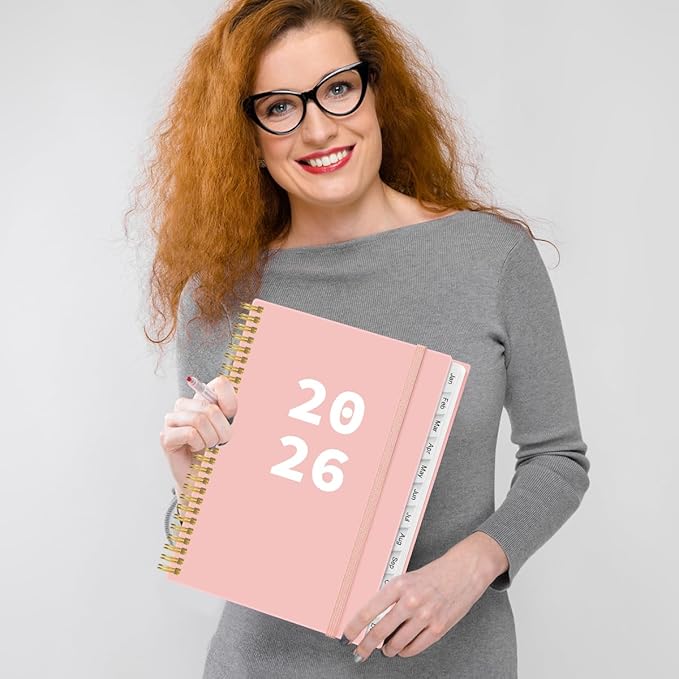 2026 Planner - Planner 2026 from January 2026 to December 2026 with 12 Monthly Tabs, Flexible Cover, Inner Pocket, 8.5" x 11", Pink-A