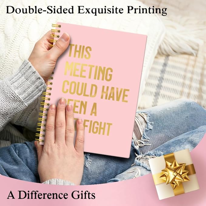 XQLZY This Meeting Could Have Been A Fist Fight Pink Gold Spiral Notebook, Funny Corporate Humor Notepad, Office Sarcastic Humor Gifts for Men Women Coworker BFF Friend, Coworker Christmas Gifts