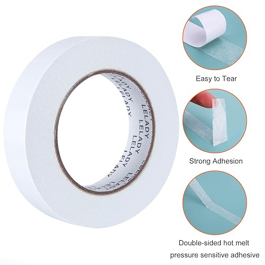 LELADY Double Sided Tape 1 Inch x 40 Yards- 2 Rolls Double-Sided Adhesive Sticky Tape, High Adhesive Double-Sided Tape, for Arts, Crafts, Office School Stationery Supplies