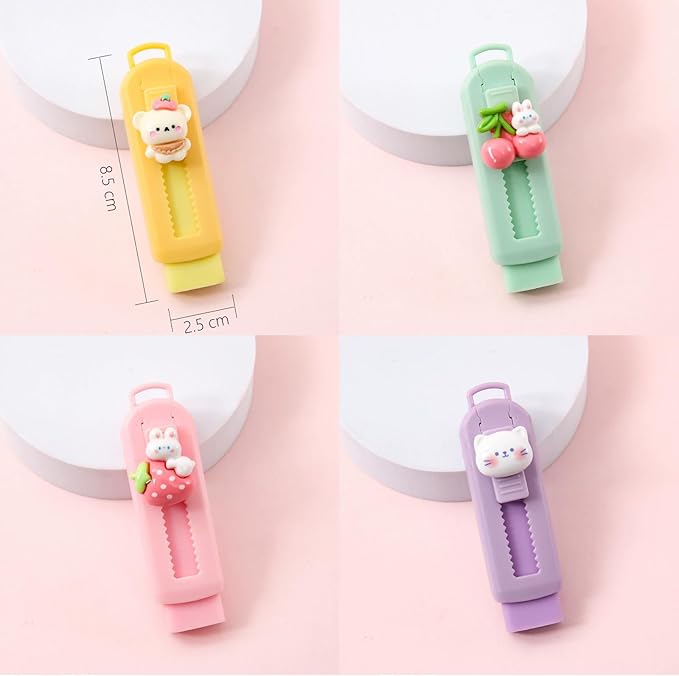 BetterJonny Sliding Retractable Eraser, 4 Color Push Pull Erasers and 8 Refills, Animal Erasers for Pencils Drawing(B)