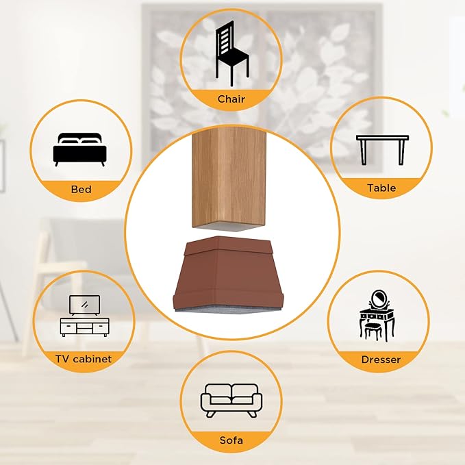 16 PCS Square Chair Leg Floor Protector, Silicone Chair Leg Cover, Furniture Leg Protectors with Felt, Mobile Table Leg Pad, Protect The Floor from Scratches.2 in Brown.