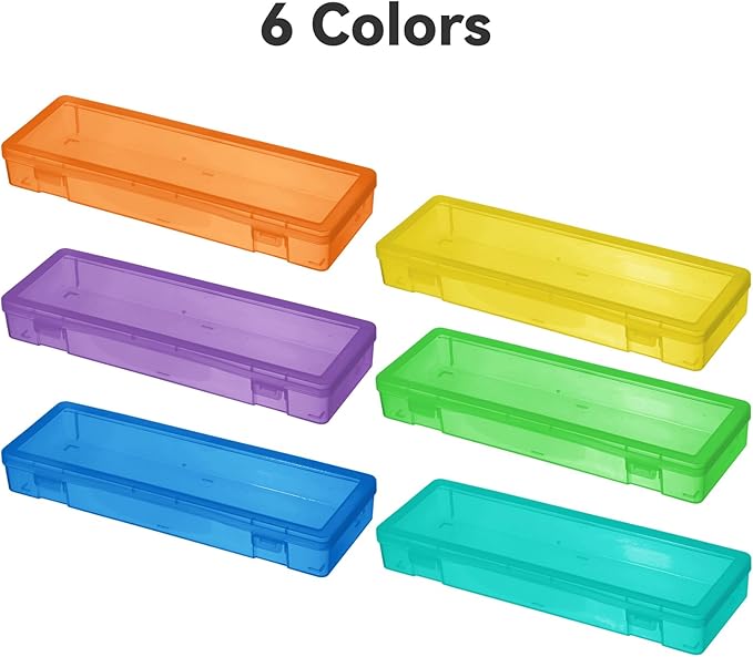 novelinks Stackable Plastic Clear Storage Box Containers with Latching Lid - Art Craft Supply Organizer Storage Containers for Pencil Box, Crayon, Beads, Jewelry (6 Pack Large -Color)