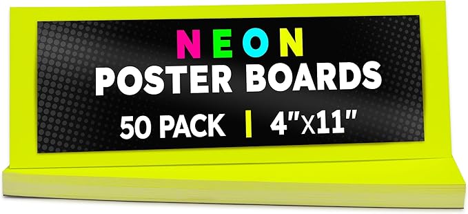 Hygloss Small Poster Board 4x11 - 50 Neon Yellow Single Color Poster Boards Bulk Pack - 10 Pt. Thickness Colored Poster Board Paper for Projects, Flash Cards, Signs - Posterboard Multipack 4" x 11"