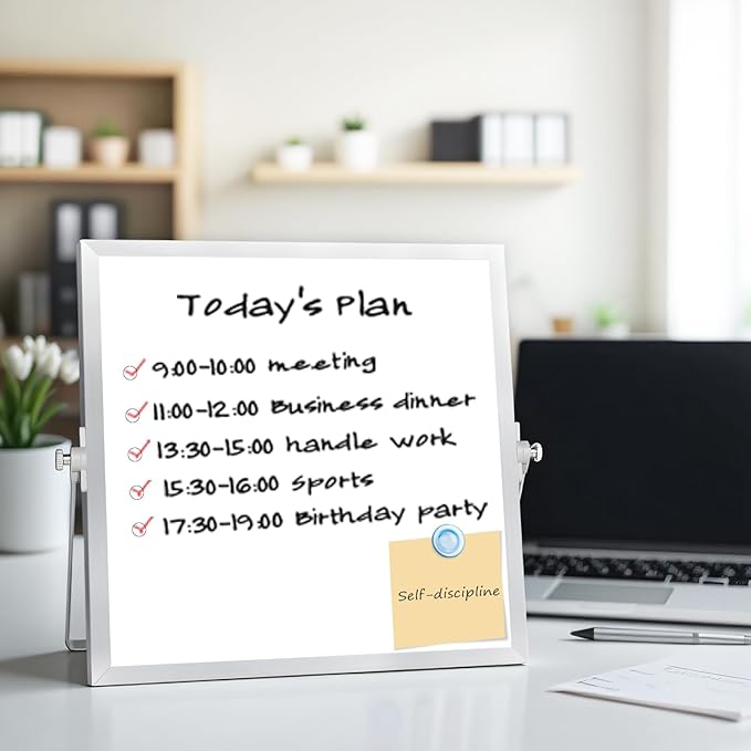 Lumspax Small Desktop White Board with Stand, 10" x 10" Double-Sided Silver Aluminium Frame Whiteboard for Kids, Mini Dry Erase Board for Home, Office, School