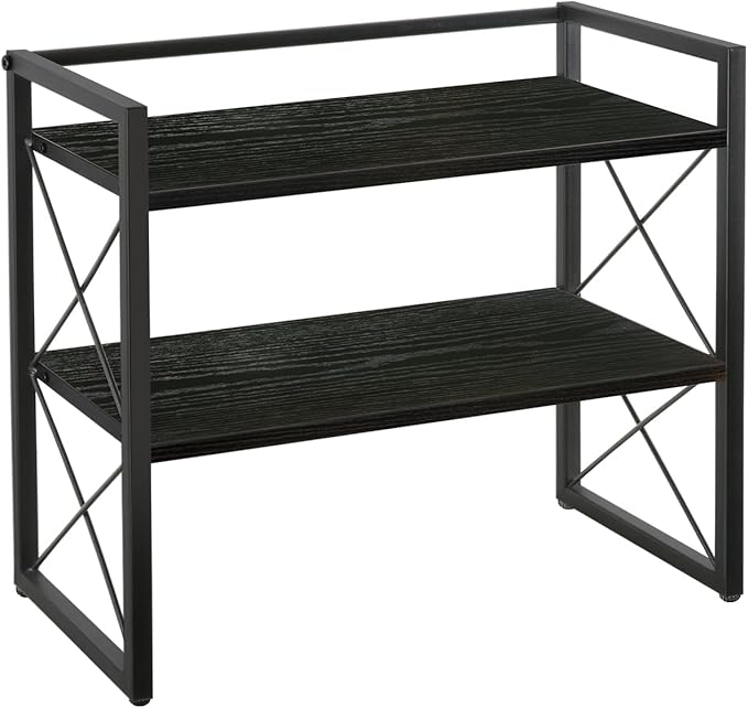 YINMIT Desktop Shelf Organizer, 2 Tier Office Shelves, Wood Desk Organizer Storage Rack and Freestanding Display Shelf for Office, Dormitory, Home(Black)