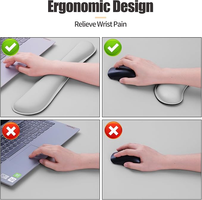 Bloss Leather Desk Pad and Keyboard Wrist Rest, Large Mouse Pad + Keyboard Pad+Mouse Wrist Support, Non-Slip Desk Mat Protector for Office, Home(31.5×15.7 Inches, Light Grey)