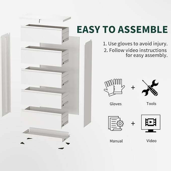 2 Drawer Lateral File Cabinet with Lock, Metal File Cabinets for Home Office, Office Furniture for Organization Hanging Legal/Letter/A4, Metal Filing Cabinet Storage Cabinet, Require Assembly, White