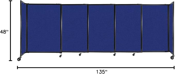 Versare Straightwall Sliding Portable Wall Partition | Freestanding Office Dividers | Locking Wheels | Temporary Room Separator | 11'3'' Wide x 4' Tall Royal Blue Fabric Panels
