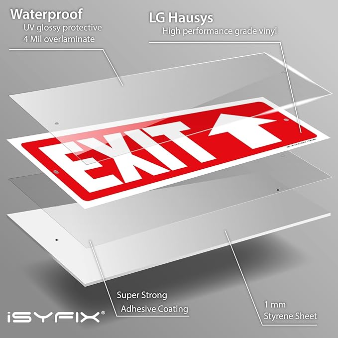 iSYFIX Exit Signs - 12 Pack 12x4 Inch Directional Up Arrow Signs, 40 mil Polystyrene Plastic, UV Laminated, Scratch & Fade Resistant, Waterproof - Ideal for Office, Theater, School, Business