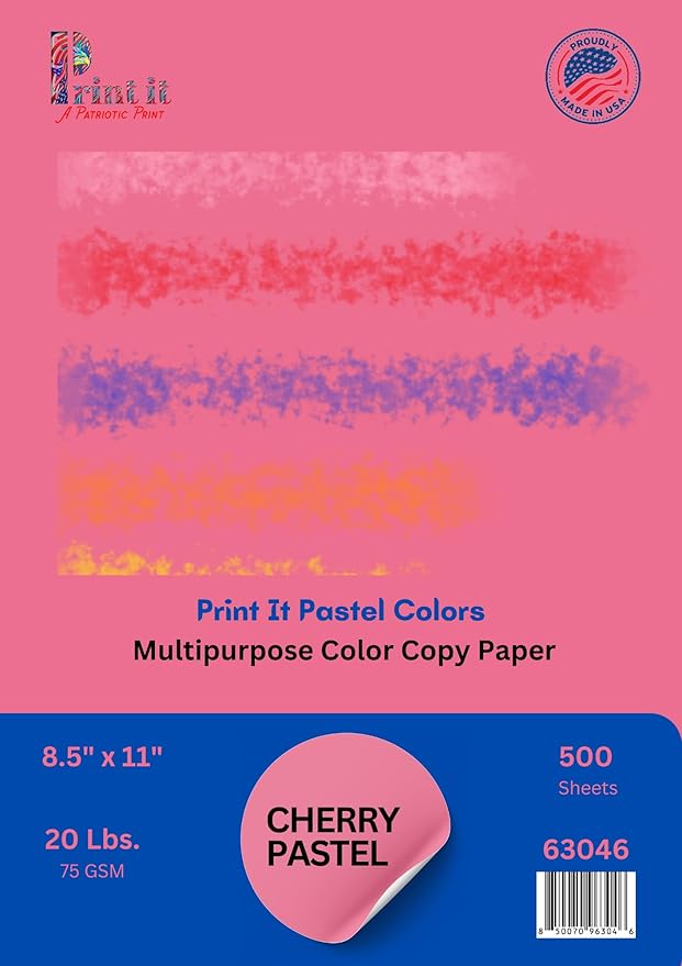 PrintIt Colors Multipurpose Paper, 20 lbs., 8.5" x 11", 500 Sheets/Ream – Premium Colored Copy Paper for Printing, School, and Office Use (Cherry)