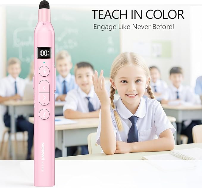 Norwii N21 Bluetooth Presentation Clicker with Telescopic Teaching Pointer, Presentation Remote with Retractable Stick for PowerPiont, Wireless Presenter, Slide Advancer - Pink