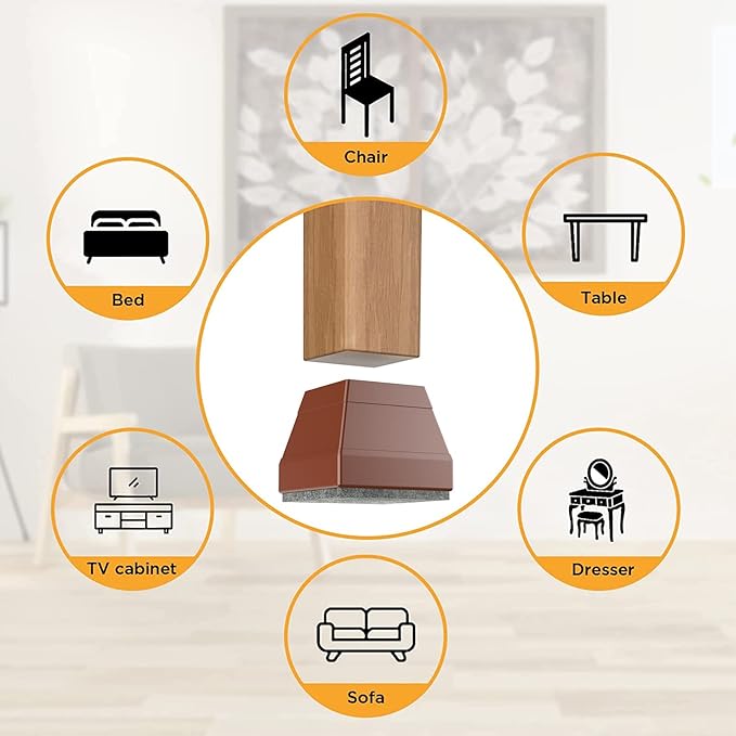 Square Chair Leg Protectors for Hardwood Floors, 16 Pcs Silicone Felt Furniture Leg Cover,(Brown 1 1/2").