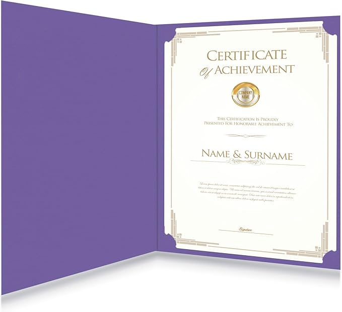 HAUTOCO 30 Packs Certificate Holders, Purple Diploma Holders, Document Award Covers Certificate Folders with Gold Foil Border for 8.5x11 Letter Size