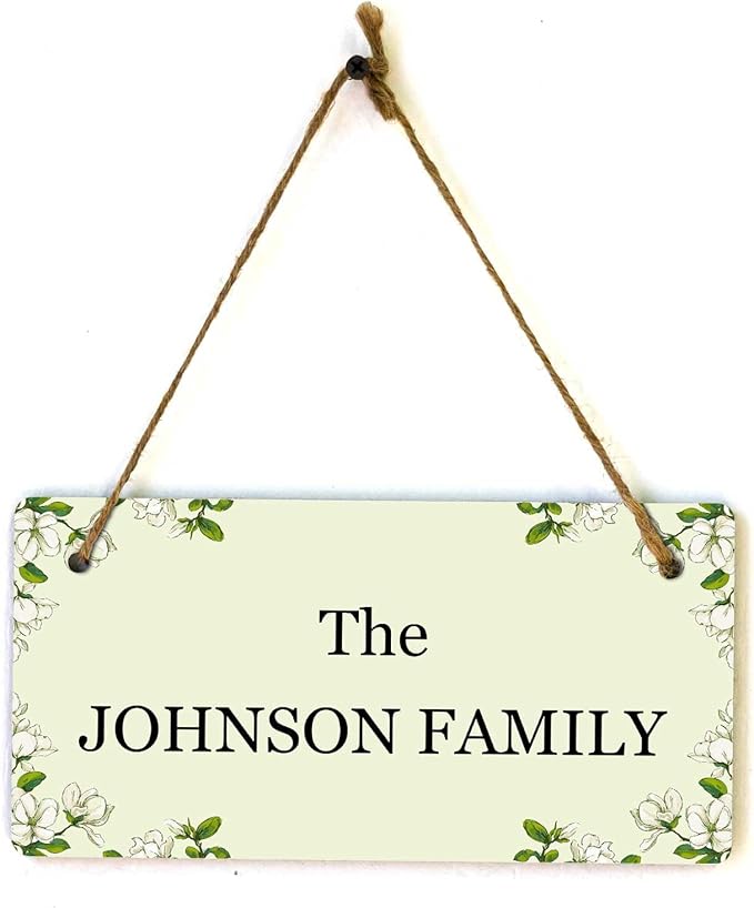 Signs ByLITA Magnolia White Personalized Hanging Wall or Door Sign (5 x 10") | Custom Signage for Your Home & Business