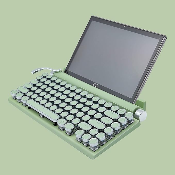 Adventurers Retro Typewriter-Style Mechanical Keyboard, 83 Keys, 75% Compact Layout, Bluetooth 5.0 and Wired, Hot-Swappable Blue Switch, White Backlit for Windows/Mac/iPad/PC/Laptop (Mint Green)