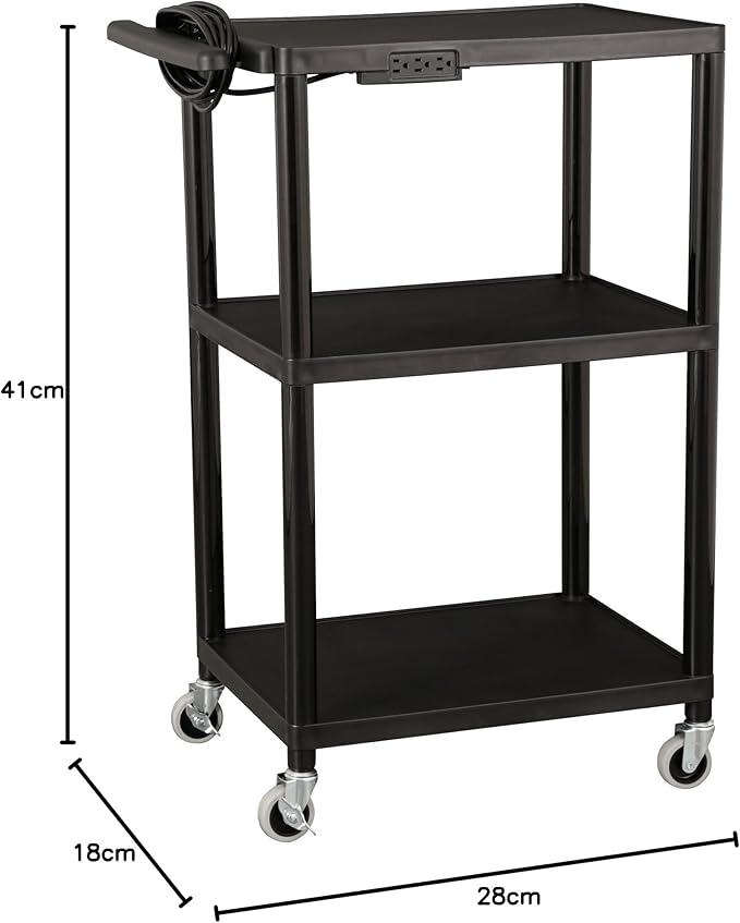 Norwood Commercial Furniture Mobile Utility AV Cart with Power Strip and Casters, Rolling Presentation and Media Cart on Wheels, Black