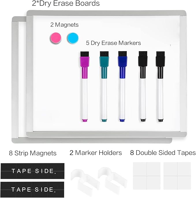 VUSIGN Small Dry Erase Whiteboard, 11 x 14 Inches White Board for Students, Fridge, Locker, Mini Dry Erase Board, Aluminum Frame, 2 Pack