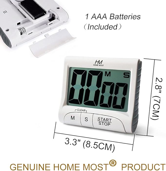 HOME MOST 2-Pack Large Display Kitchen Timer - 3" Digital Timer Magnetic Back Loud Alarm - White Cooking Timers for Kitchen Teachers Students Games Meetings - Sports Timer for Workouts Exercise