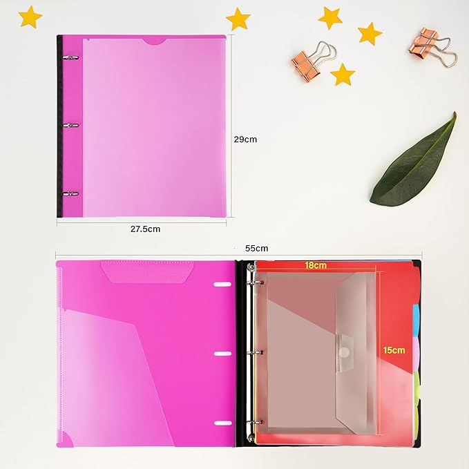 WOT I Telescoping Project Organizer, Refillable Binder with Dividers and Pockets, 13 Pocket Folders, 1 Inch 3 Ring Binder, Pink