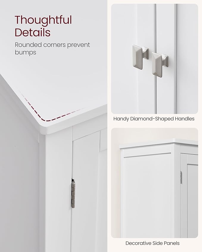 VASAGLE Floor Storage Cabinet, Freestanding Storage Unit with 4 Doors, Adjustable Shelves, 11.8 x 23.6 x 43.3 Inches, for Entryway, Bathroom, White UBBC552P31