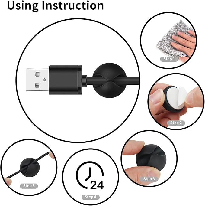Flezoo Cable Clips Cord Holder - 18 PCS Black Adhesive Phone Cord Organizer Charger Holder Cable Wire Management Clips Keeper for Nightstand, Desk, Office or Mouse