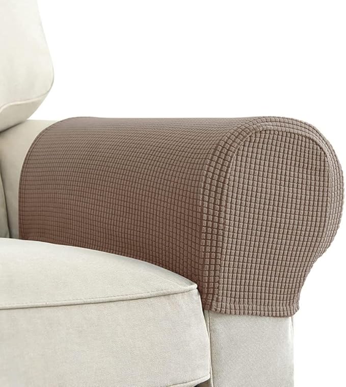 Chaexii Premium Polyester Sofa Arm Cover, Scratch Resistant Protector Covers, Washable, Elastic Armrest Covers for Square/Curved/Sloping Couch Armrests, 2Pcs (Lght Brown)