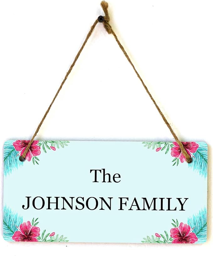 Signs ByLITA Tropical Hibiscus Personalized Hanging Wall or Door Sign (5 x 10") | Custom Signage for Your Home & Business
