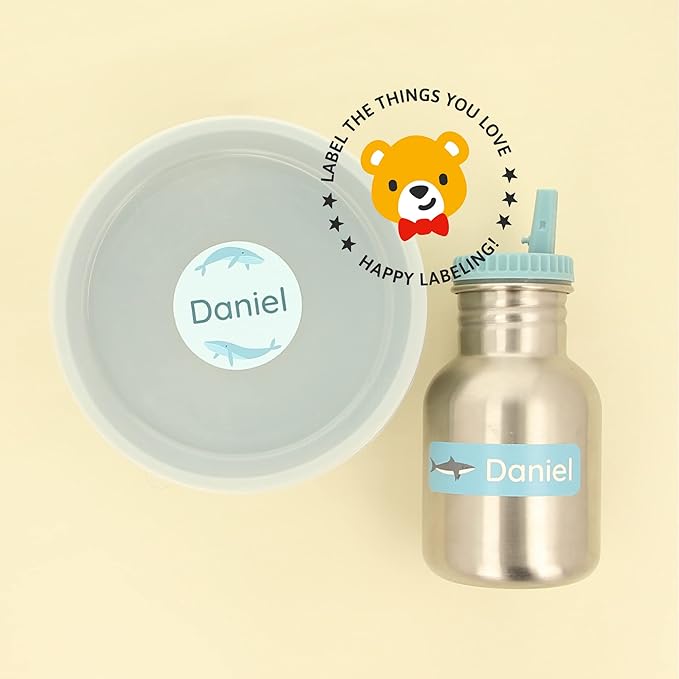Large Name Labels for Kids (33) - Custom Stickers for Daycare and School Supplies - Durable, Waterproof Stickers for Water Bottles, Lunch Boxes, and More with Unique Designs - The Sea
