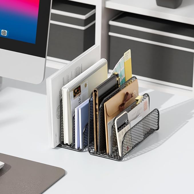 gianotter Mail Organizer Countertop, Metal File Holder with 3-Slot, Bill Organizer for Office Receipts and Letter Paper Storage (Black)
