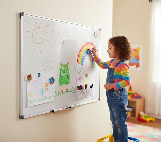 36 x 24 Inch Magnetic Dry Erase Board - Wall Mounted Anti-ghosting White Board for Home Office, Gym, Dormitory, Garage Daily Planning - Silver Aluminum Frame with Tray (3 x 2 Ft)