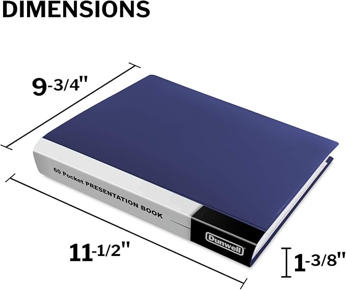 Dunwell Presentation Binder 60-Pocket, Displays 120 Pages, 8.5x11 Portfolio Binder with Plastic Sleeves, Storage and Organizer for Documents, Photos, Kids Artwork, Projects, Recipes (Blue)