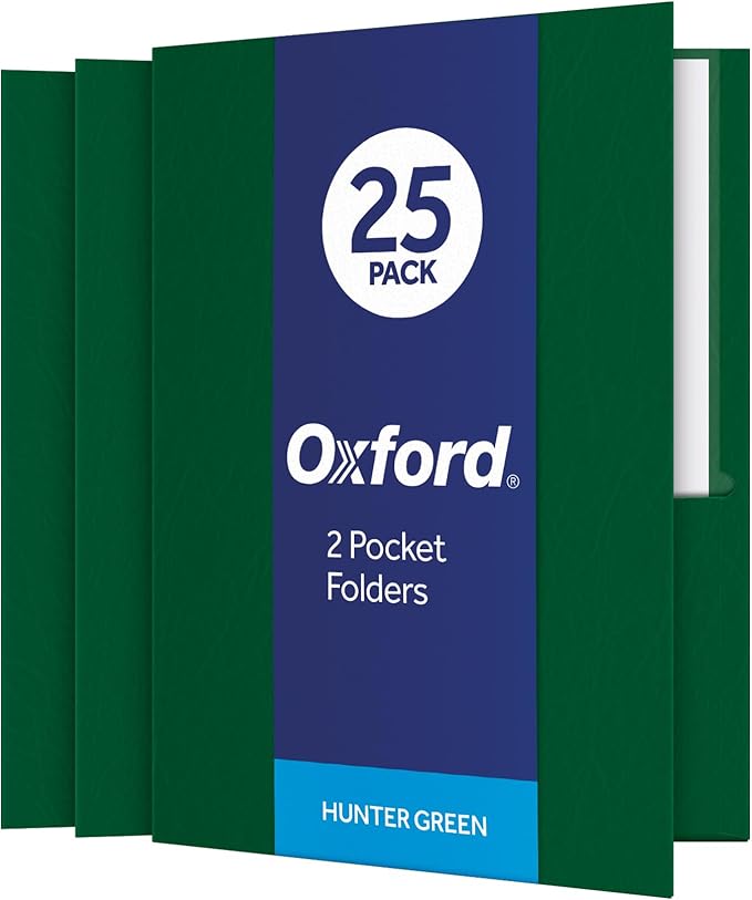 Oxford Twin-Pocket Folders, Textured Paper, Letter Size, Hunter Green, Holds 100 Sheets, Box of 25 (57556EE)
