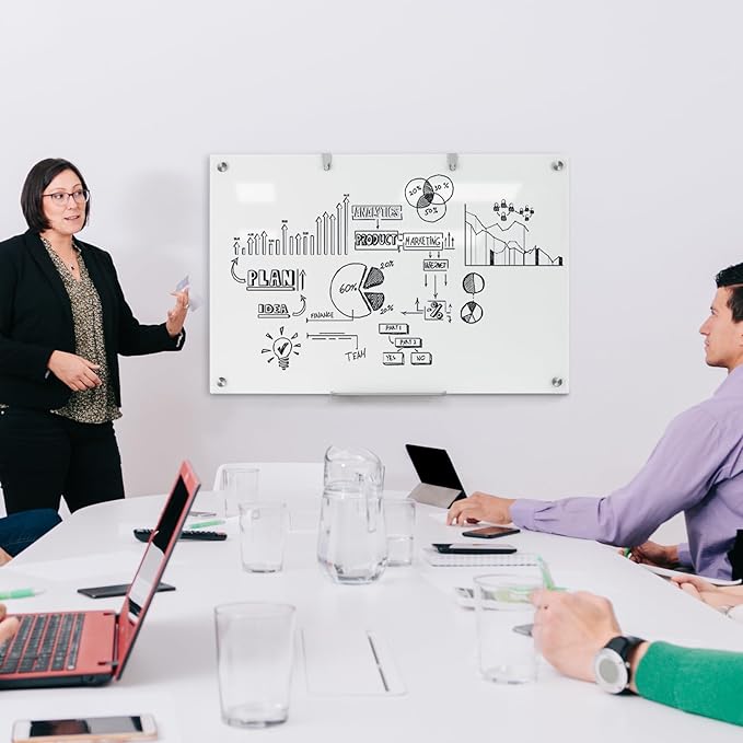 36 x 24 Inches Glass Whiteboard, Magnetic Glass Dry Erase Board for Wall, 3' x 2' Brilliance White Board for Office, Home, School