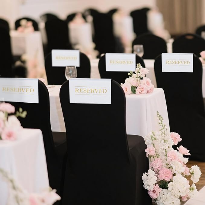 6 Pcs Reserved Seating Signs Reserved Chair Sign Printed Placeholder for Church Pew, Wedding, Party Events (Black and White, 6 Pcs)