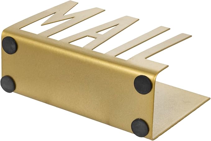 MyGift Mail Holder Organizer Countertop Modern Golden Metal with Cutout MAIL Lettering Design, Office Desktop Envelope and Document Storage Rack