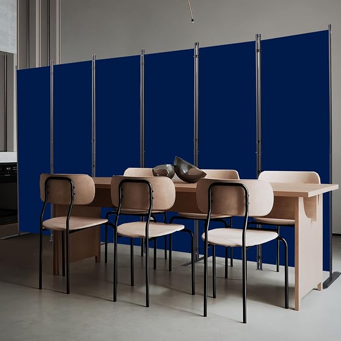 CHOSENM Room Divider, 6 Panel Folding Privacy Screens with Wider Support Feet, 6 Ft Portable Room Partition for Room Separator, 132" W X 71" H, Navy Blue