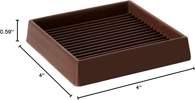 VOCOMO 4X4 Rubber Caster Cups, Non Slip Furniture Pads, Anti-Slip Gripper, Anti Skid Furniture Feet, Anti Slide Floor Protector for Bed Couch Stoppers - 8 Pack, Brown