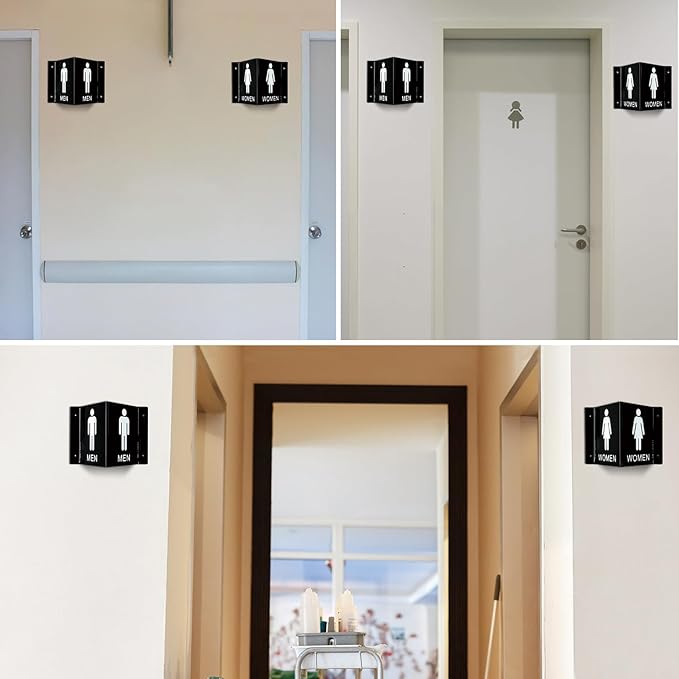 Faittoo Restroom Sign, Bathroom Signs, (4 Pack) 6 x 8 Inches Acrylic Sign, for Office or Business Bathroom and Toilet Door or Wall Decor, Indoor Outdoor Use, Black (Men and women Set)
