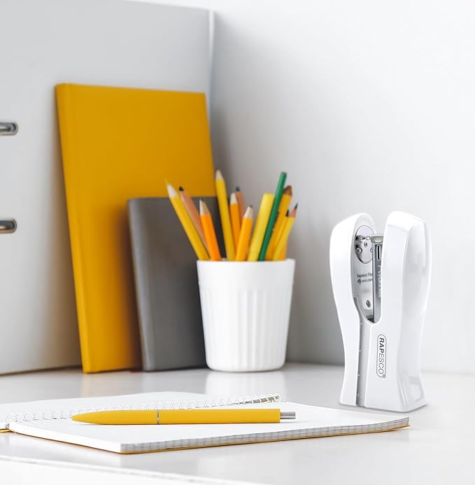 Rapesco 1319 Stand Up Stapler, Space-Saving Desktop Stapler, 20 Sheet Capacity, Ergonomic Grip, Uses Type 26 Standard 1/4" and Type 24 High-Capacity 1/4" Staples, White