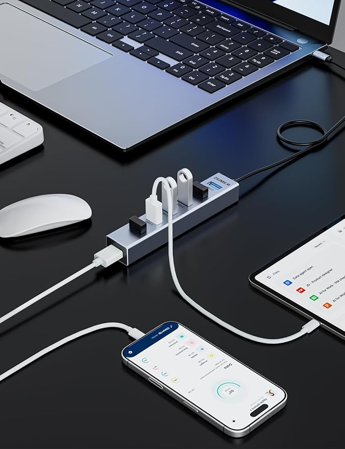 USB C HUB,7 Port USB C to USB Hub,Aluminum Alloy USB 3.0 Data Port, 5Gbps USB Splitter Compatible for Laptop, MacBook, iPad, Surface Pro, XPS