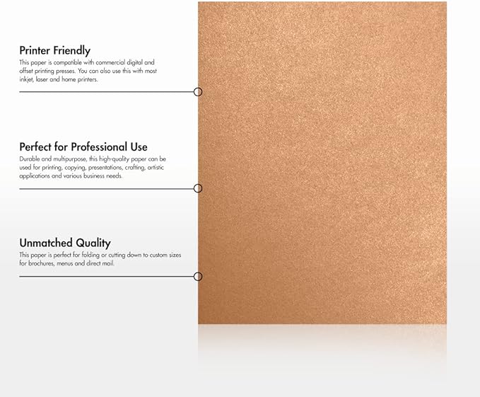 LUXPaper 8.5" x 11" Paper | Letter Size | Copper Metallic | 80lb. Text | 50 Qty