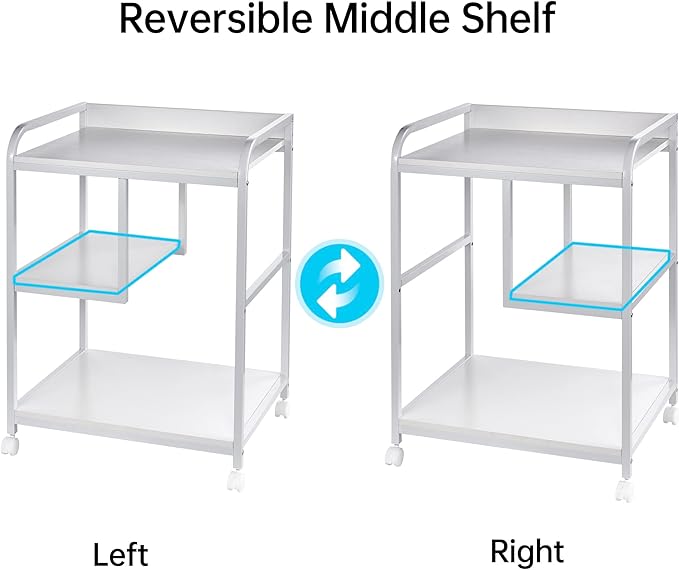 Fannova Large Printer Stand Table with Storage Shelf for Host Computer, PC Tower, CPU and Shredder, 3 Tier Rolling Printer Cart with Wheels for Home Office Storage and Organization - White