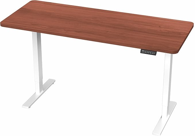VIVO Electric 60 x 24 in Standing Desk, Memory Height Adjustment, 1B Series, Holds 220 lbs, One-Piece Dark Walnut Top, White Frame, DESK-KIT-1W6D