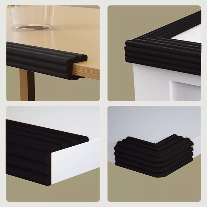 OYKSHDF Proof Edge Corner Protector, 2pcs 78.7in/200cm Furniture Safety Bumpers Guard Padding, Soft NBR Rubber Foam Adhesive Cushion, Fireplace Cabinets Table Desk Edges & Sharp Corners (Black)