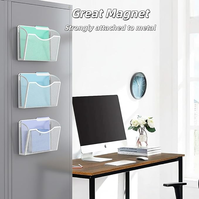 MINDEPOT Magnetic Wall File Organizer,Hanging Wall Mounted File Folder Binder Holder Mail Organizer for Office,Home and School Supplies